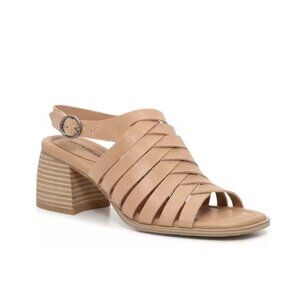 Lucky Brand Women’s 8 Leather Jacina Block Heel Strappy Sandals Beige Gladiator